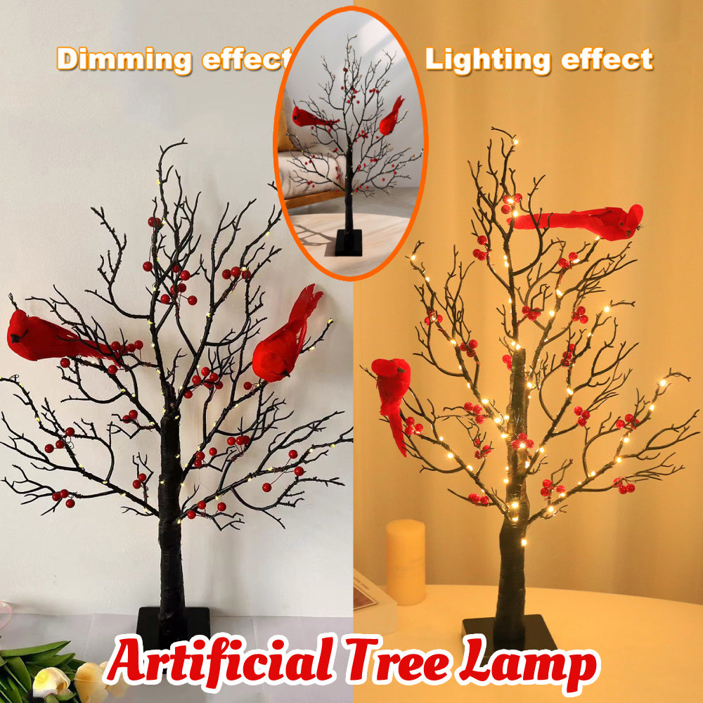 Gizmend Lighted Mini Birch Tree Light – LED Cardinals Christmas Tree Decoration