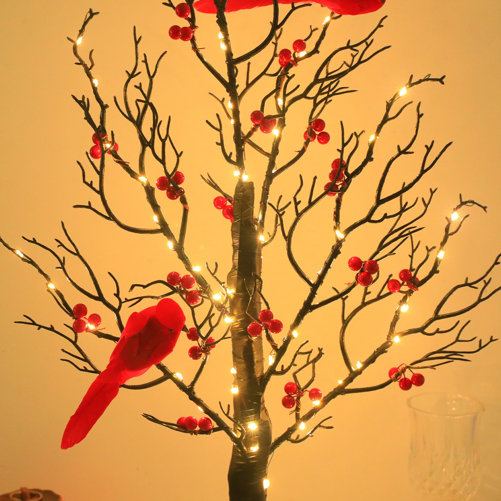 Gizmend Lighted Mini Birch Tree Light – LED Cardinals Christmas Tree Decoration